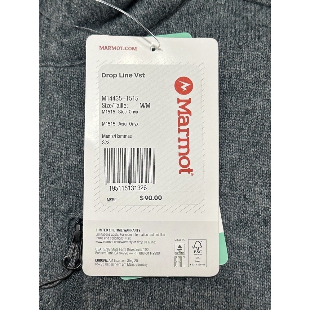 MARMOT Mountain Works Men's Fleece Drop Line Vest NWT Steel Onyx Grey Men's Sz M - Picture 4 of 10
